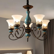 Vintage Bedroom Bronze and Blue Ceramic Bell Chandelier