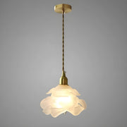 Vintage Brass Flower Frosted Glass Pendant Light
