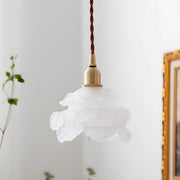 Vintage Brass Flower Frosted Glass Pendant Light