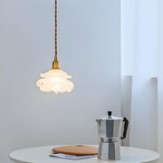 Vintage Brass Flower Frosted Glass Pendant Light