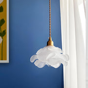 Vintage Brass Flower Frosted Glass Pendant Light