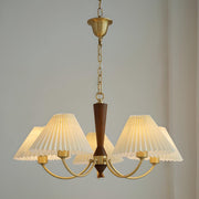 Vintage Brass White Pleated Chandelier Adjustable Height