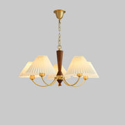 Vintage Brass White Pleated Chandelier Adjustable Height