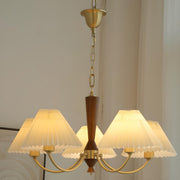 Vintage Brass White Pleated Chandelier Adjustable Height