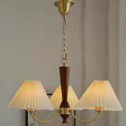 Vintage Brass White Pleated Chandelier Adjustable Height