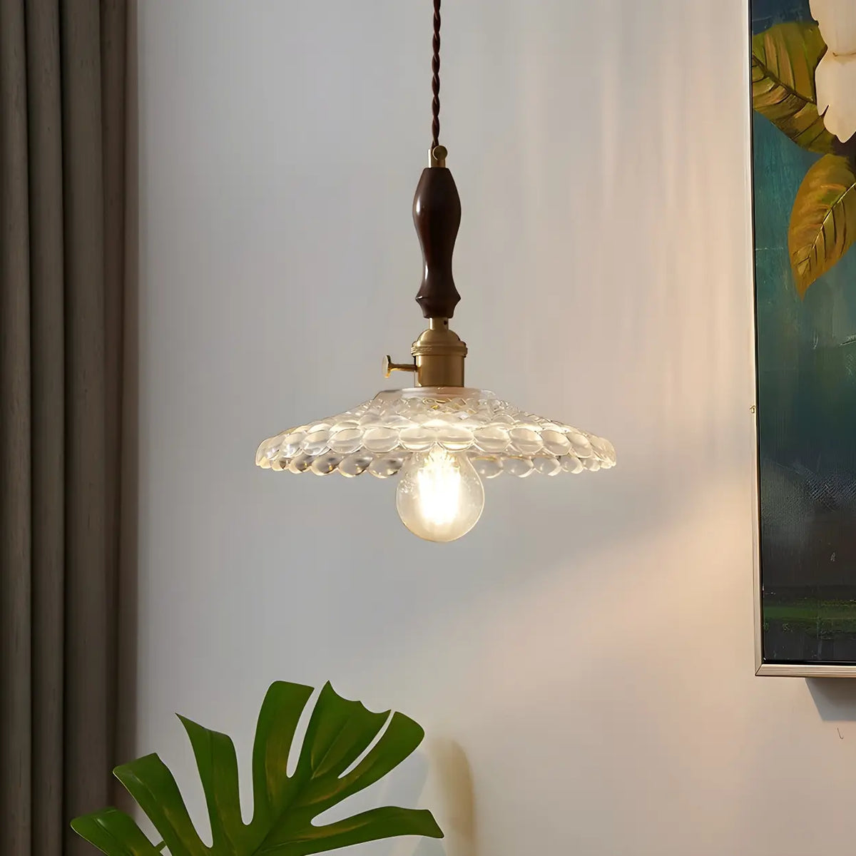 Vintage Brown Rounded Dome Clear Glass Pendant Light