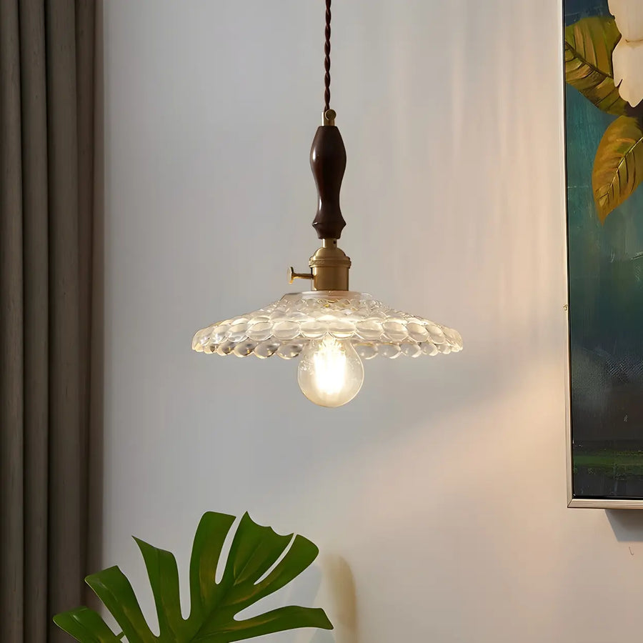 Vintage Brown Rounded Dome Clear Glass Pendant Light