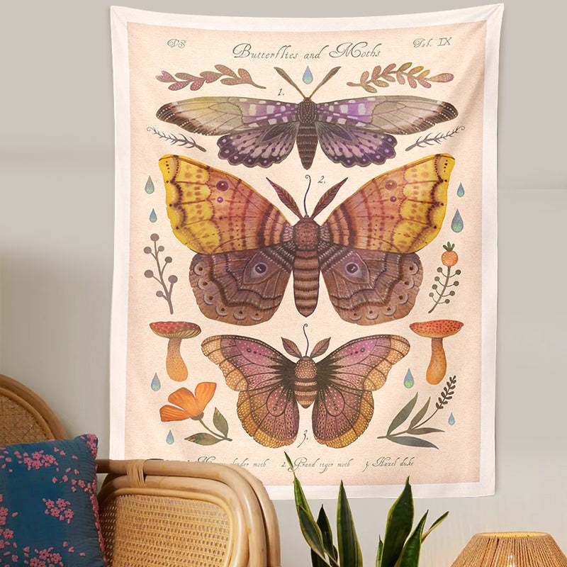 Vintage Butterflies Art Tapestry