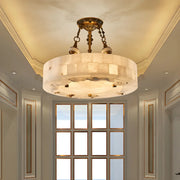 Vintage Circular Alabaster Gold Pendant Light Chandelier