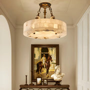 Vintage Circular Alabaster Gold Pendant Light Chandelier