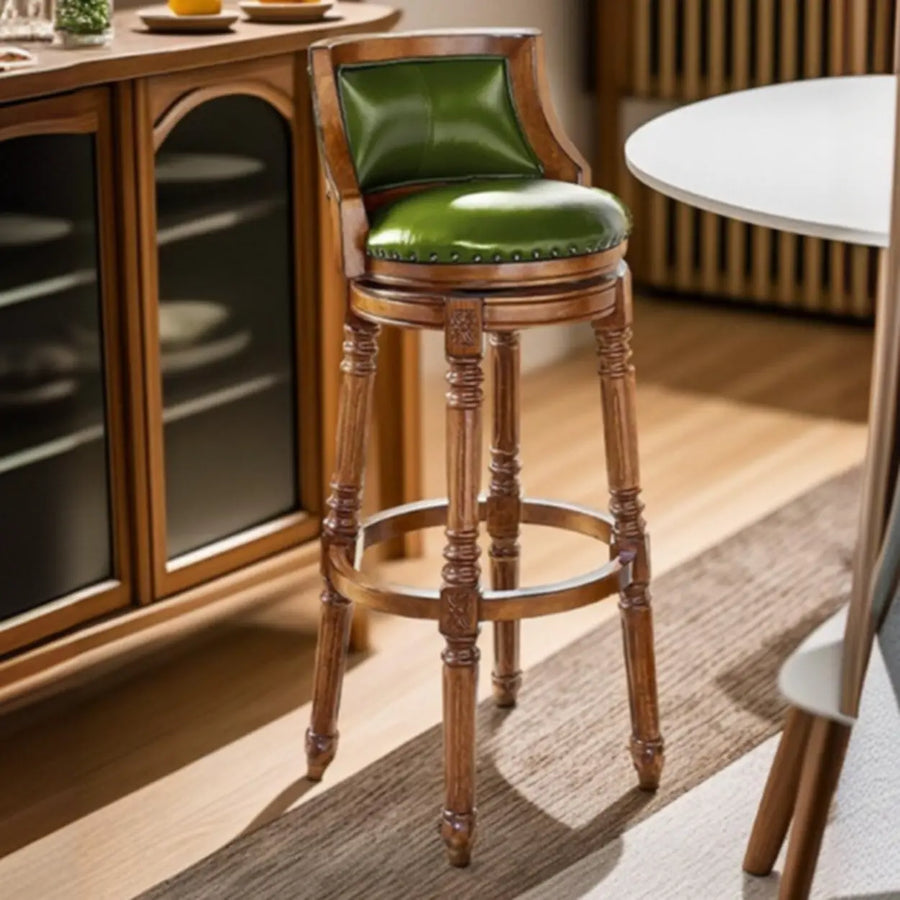 Vintage Classic Wooden Upholstered Swivel Counter Bar Stool