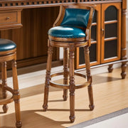 Vintage Classic Wooden Upholstered Swivel Counter Bar Stool