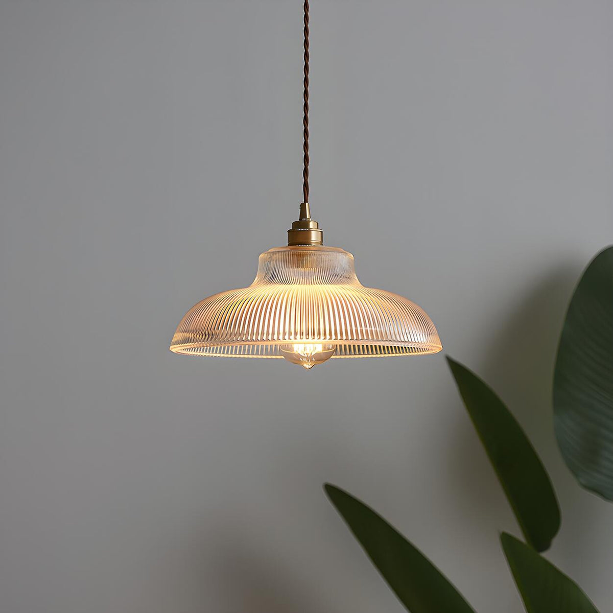 Vintage Clear Glass Rope Bowl Gold Pendant Light