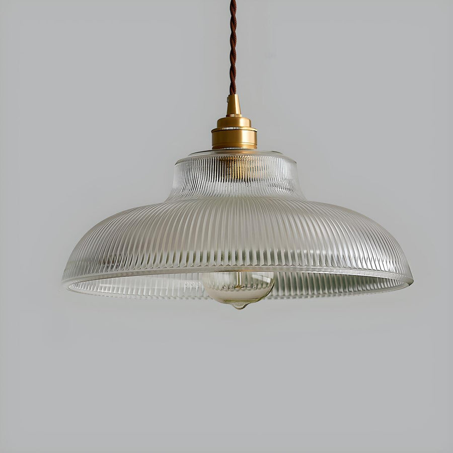 Vintage Clear Glass Rope Bowl Gold Pendant Light