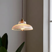 Vintage Clear Glass Rope Bowl Gold Pendant Light