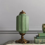 Vintage Elegant Glass Geometric Table Lamp with Brass Base