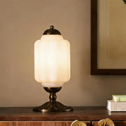 Vintage Elegant Glass Geometric Table Lamp with Brass Base