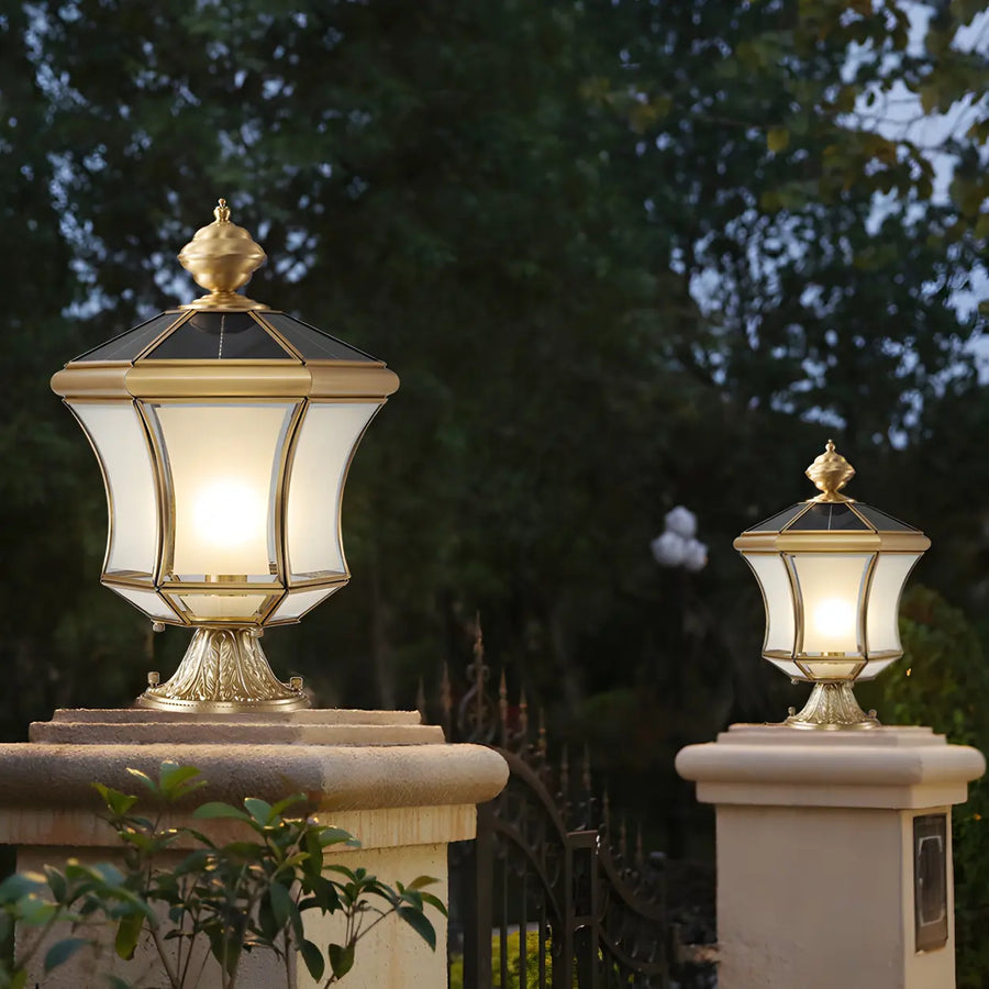 Vintage Brass Solar Lantern Outdoor Post Lamp Pillar Light