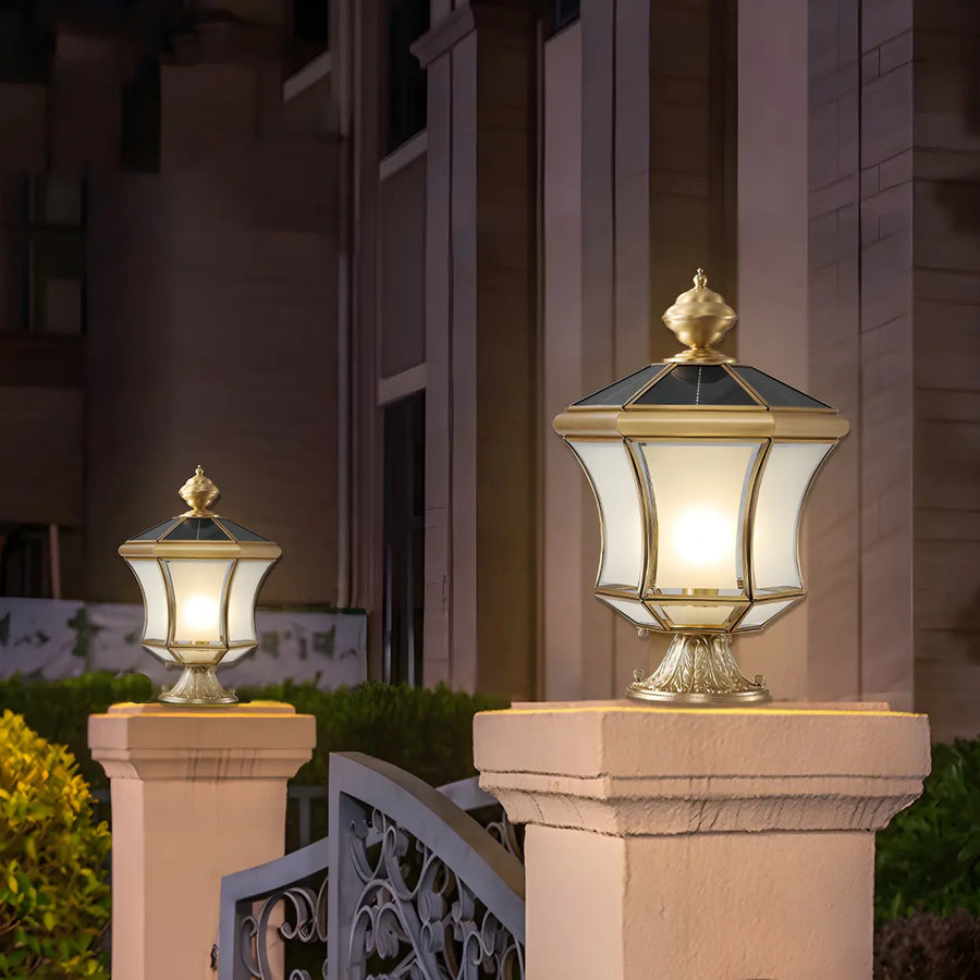 Vintage Brass Solar Lantern Outdoor Post Lamp Pillar Light