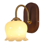Vintage Flower Shaped Glass Walnut Wood Wall Sconce