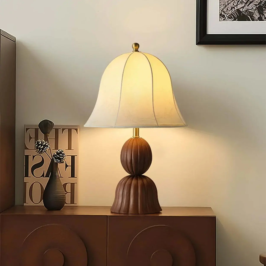 Vintage French Country Flower Pattern Beige Bell Table Lamp