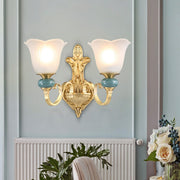 Vintage Frosted Flower Glass Gold Metal Wall Sconce
