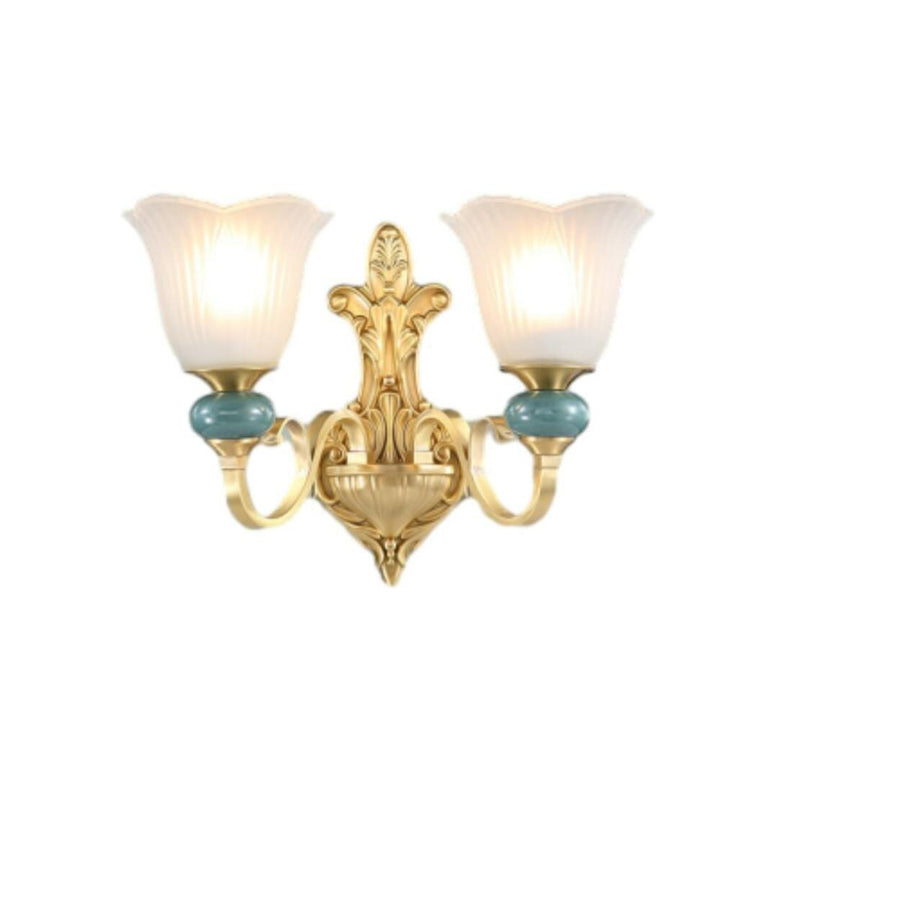 Vintage Frosted Flower Glass Gold Metal Wall Sconce