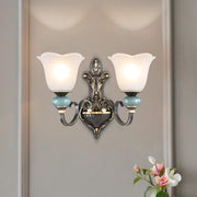 Vintage Frosted Flower Glass Gold Metal Wall Sconce