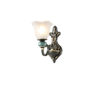 Vintage Frosted Flower Glass Gold Metal Wall Sconce