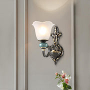 Vintage Frosted Flower Glass Gold Metal Wall Sconce