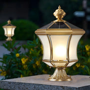 Vintage Brass Solar Lantern Whirlwind Glass Post Pillar Light