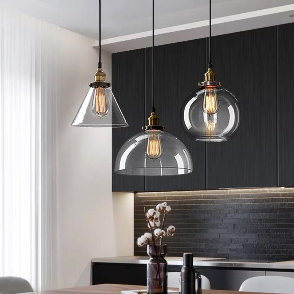 Vintage Industrial Clear Glass Globe Pendant Light