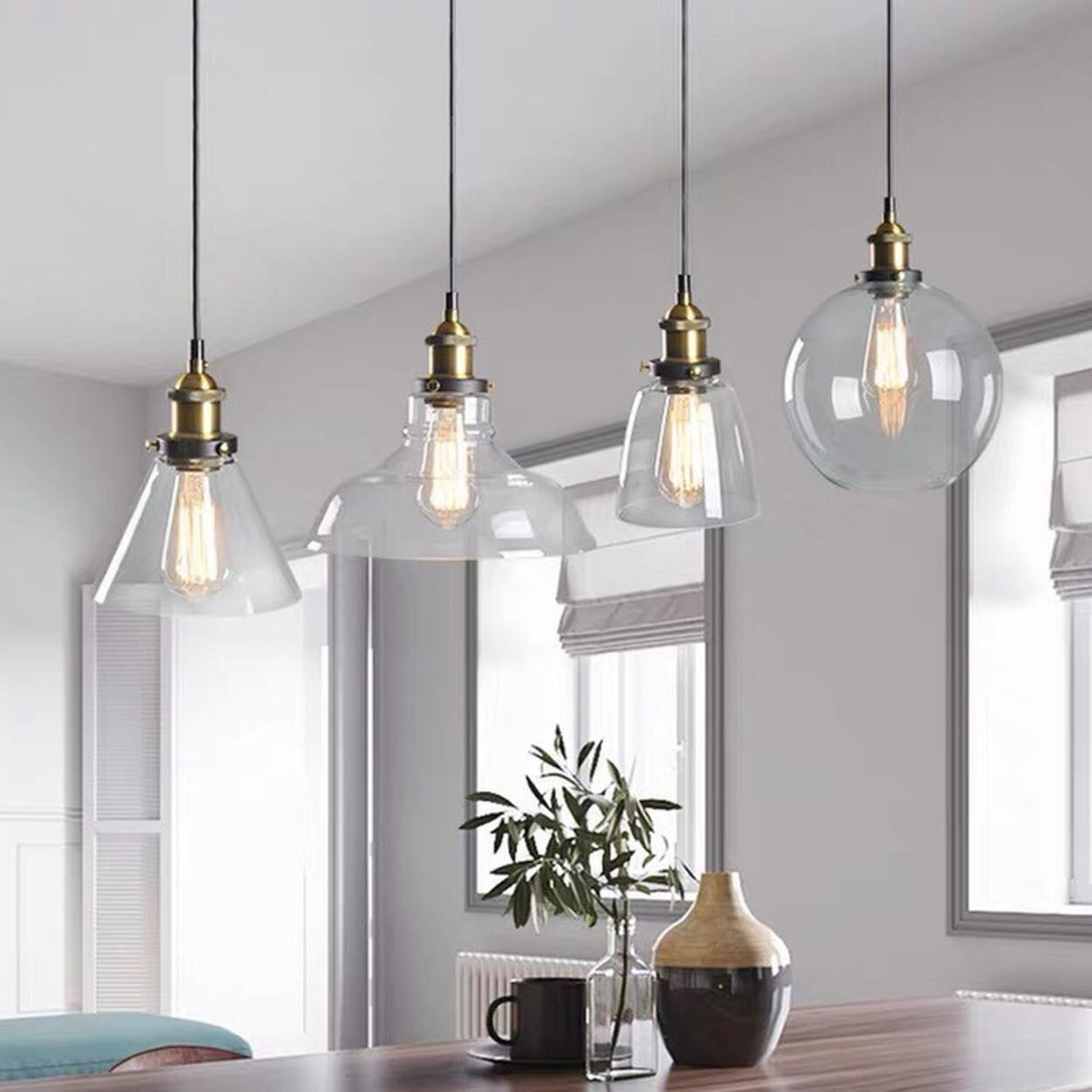 Vintage Industrial Clear Glass Globe Pendant Light