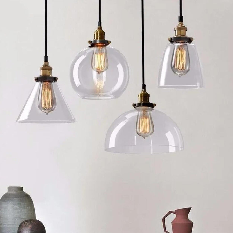 Vintage Industrial Clear Glass Globe Pendant Light