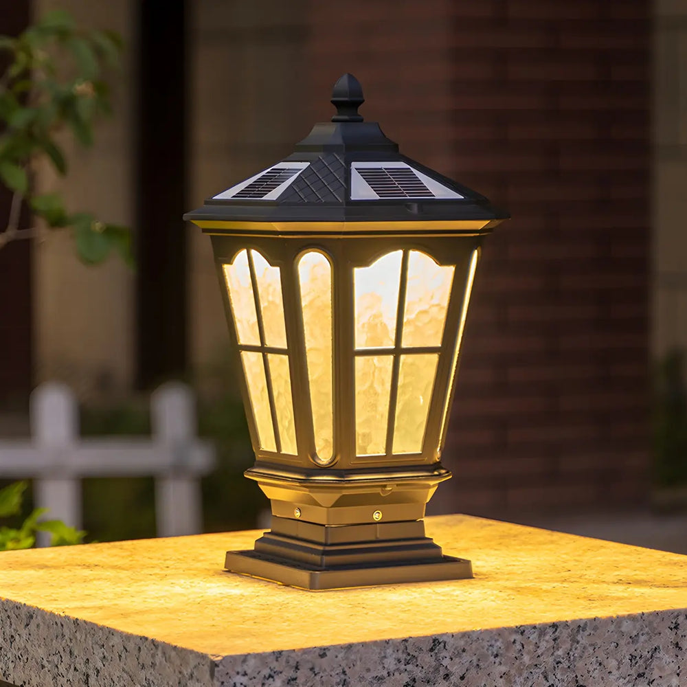 Vintage Lantern Waterproof Solar Outdoor Post Pillar Lamp