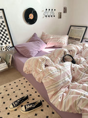 Vintage Pastel Pink Stripes Bedding Set