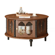 Vintage Round Wood Coffee Table Set with Storage Shelf