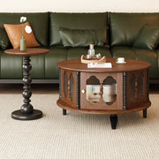 Vintage Round Wood Coffee Table Set with Storage Shelf