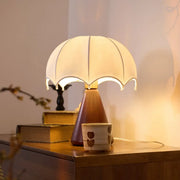Vintage Silk Umbrella Wood Cone Integrated LED Table Lamp