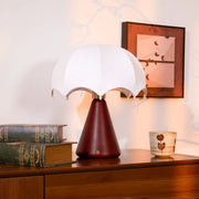 Vintage Silk Umbrella Wood Cone Integrated LED Table Lamp