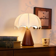 Vintage Silk Umbrella Wood Cone Integrated LED Table Lamp
