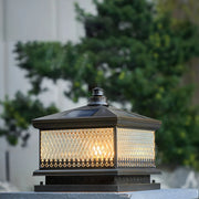Vintage Square Bronze Metal Outdoor Solar Table Pillar Light