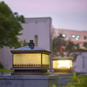 Vintage Square Bronze Metal Outdoor Solar Table Pillar Light
