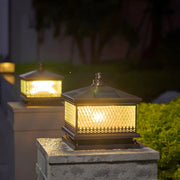 Vintage Square Bronze Metal Outdoor Solar Table Pillar Light