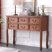 Vintage Walnut Wood Tall Console Table with Drawers