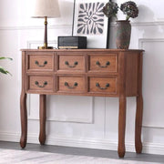 Vintage Walnut Wood Tall Console Table with Drawers