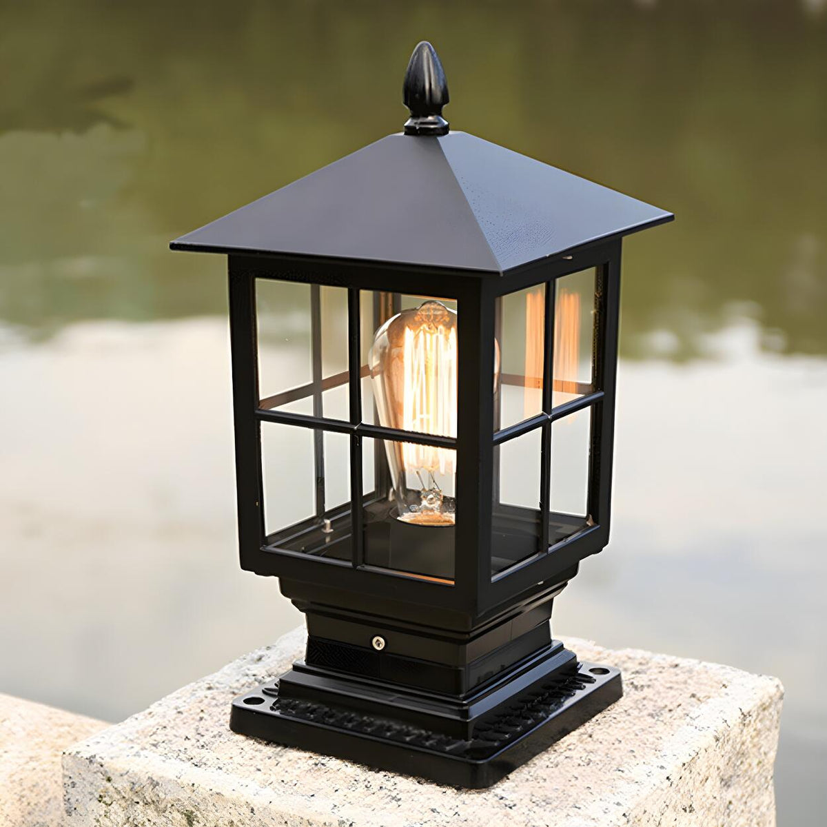 Vintage Outdoor Black Lantern Hardwired Post Pillar Light