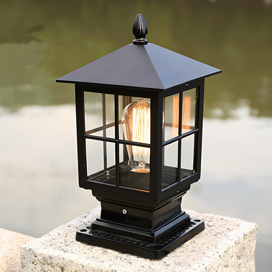 Vintage Outdoor Black Lantern Hardwired Post Pillar Light