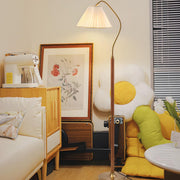 Vintage White Pleated Shade Wooden LED Floor Lamp