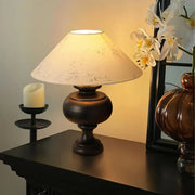 Vintage Wood Beige Cone Shade Inline Switch Table Lamp